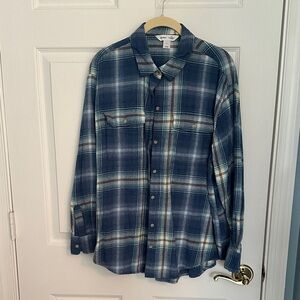 Flannel Blue Plaid Button-Down Shirt Women’s Large Old Navy